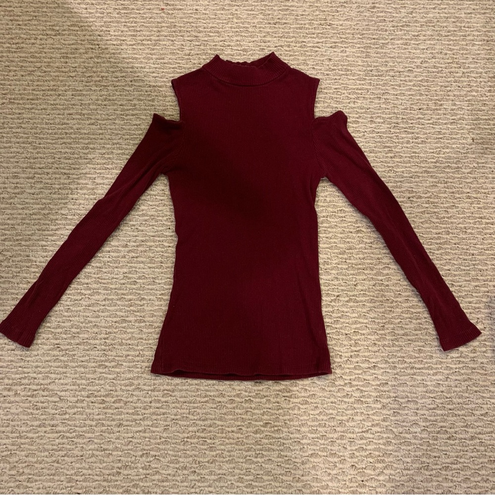 Ambiance Maroon Cold Shoulder Long Sleeve Top